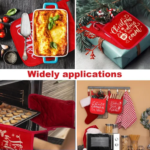 Miniatura 6 de Yaomiao 10 Piezas soportes para ollas de Navidad con bolsillo para ollas, almohadillas calientes de regalo, guantes de horno resistentes al calor