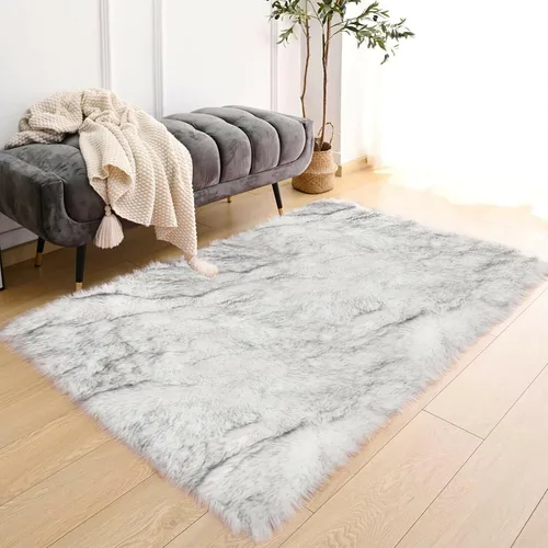 Miniatura 76 de Latepis - Tapete rectangular de piel sintética tipo lana de oveja suave, esponjosa y lavable para sala de estar, dormitorio, sala de juegos o Blanco