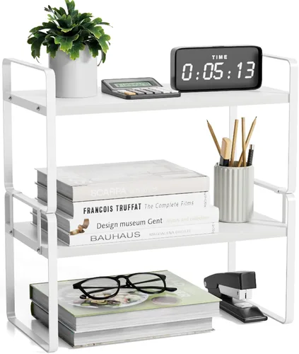 Miniatura 11 de YGYQZ - Organizador de escritorio de madera para oficina - Suministros de escritorio, lindo tocador, estante de almacenamiento y organización