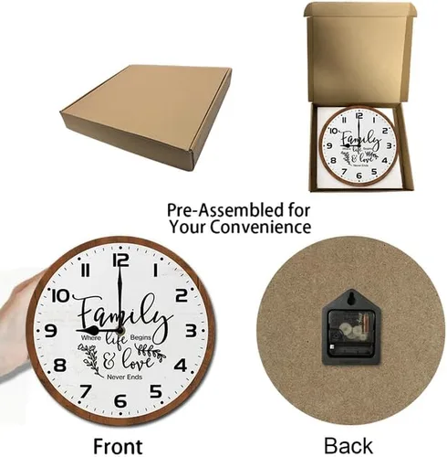 Miniatura 4 de Family Where Life Begins & Love Never Ends - Reloj de pared con pilas de 10 pulgadas, reloj de pared de madera para cocina, reloj de pared rústico K7