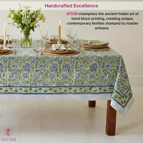 Miniatura 3 de ATOSII Mantel 100% algodón, Amara, floral, hecho a mano, rectangular, de lino, para cocina, comedor, fiestas, bodas, exteriores, picnics, Pascua