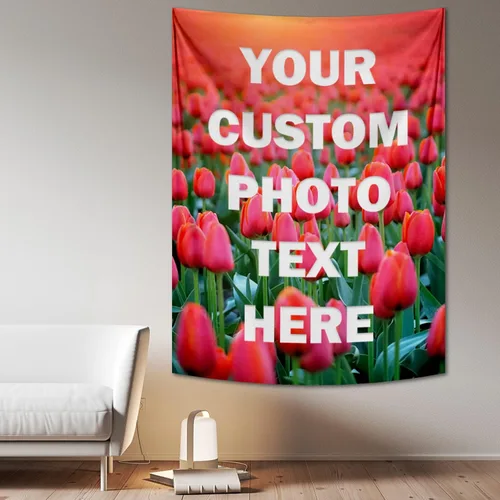 Yananka Tapiz de tulipán floral rojo personalizado, arte de pared rectangular, unisex, decoración de dormitorio y sala de estar 1 Foto-Vertical
