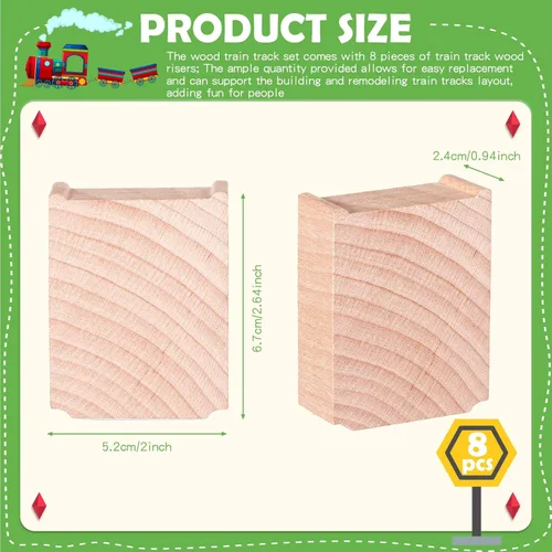 Miniatura 2 de Hiboom 8 piezas de elevadores de madera para vías de tren, accesorios de madera elevados, bloques de soporte de tren de madera para puentes
