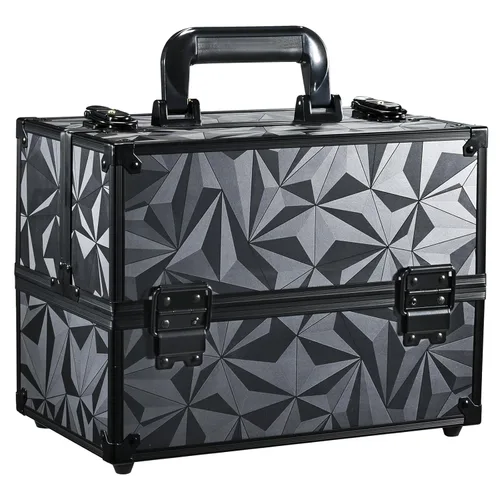 Miniatura 9 de Frenessa - Maletín de maquillaje portátil de 12 pulgadas, 6 bandejas de maquillaje, organizador de maquillaje profesional con llaves con cerradura
