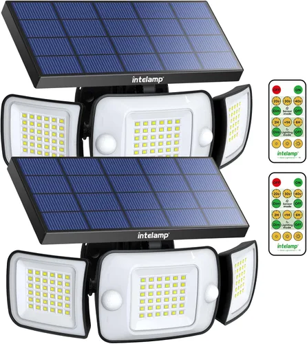 Miniatura 10 de intelamp Luz de inundación solar para exteriores, impermeable, 6000 mAh, 1200 lúmenes, luces Sesnsor de doble movimiento, detección de 180°, control