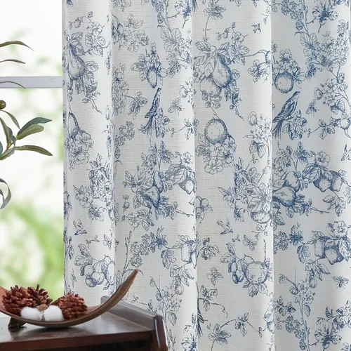 Miniatura 75 de Jinchan Cortinas de Mezcla de Lino con Estampado Floral para Sala de Estar, 84 Pulgadas de Largo, Cortinas con Bolsillo para Varilla y Tab Trasera