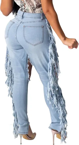 Miniatura 2 de Women's Skinny Ripped Jeans Stretch Destroyed Mid High Waist Denim Pants
