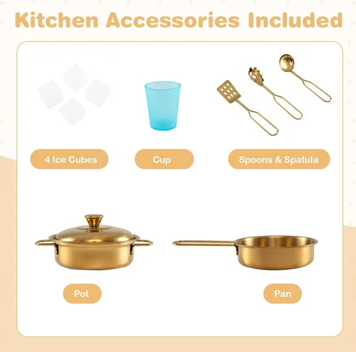 Miniatura 9 de Play Kitchen, juguete de cocina de madera para niños con microondas, nevera, horno fácil de hornear, pizarra y máquina de hielo, juguetes de cocina