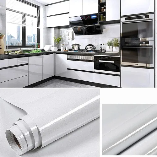 Miniatura 6 de Papel tapiz brillante blanco autoadhesivo, extraíble, de 23.6 x 393 pulgadas, impermeable, papel adhesivo blanco para encimera, armario, muebles