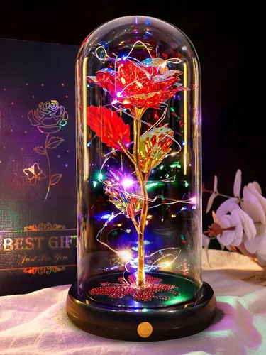 Miniatura 18 de Regalos de cumpleaños para mujer, rosa colorida con luz eterna en cúpula de cristal con mariposa, flores de Navidad para mamá, regalo de hija