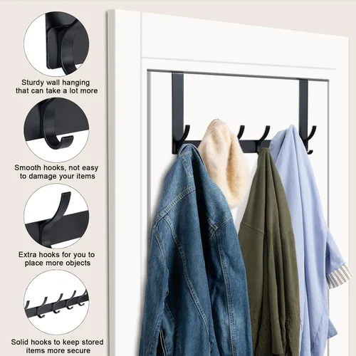 Miniatura 3 de BOOMIBOO Ganchos para colgar sobre la puerta, colgador de puerta resistente, toallero con ganchos para toallas para baño, 12 ganchos grandes sobre