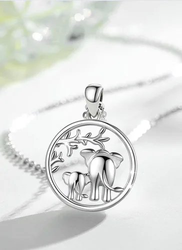 Miniatura 3 de AEONSLOVE Collar de elefante de plata de ley con buena suerte, regalo para mujer, cadena de 17.7in, Plata esterlina
