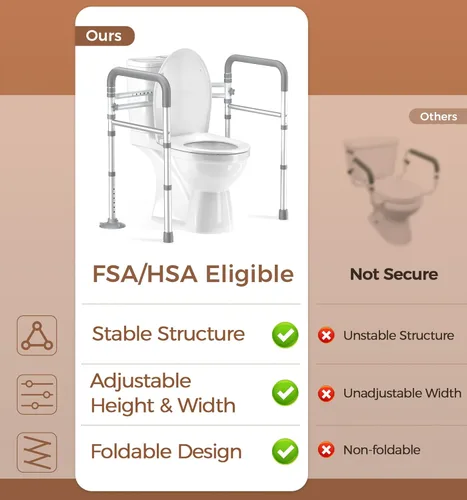 Miniatura 6 de Soundfuse Rieles de seguridad de inodoro para personas mayores, asas de inodoro ajustables para ancianos y discapacitados, marco de seguridad
