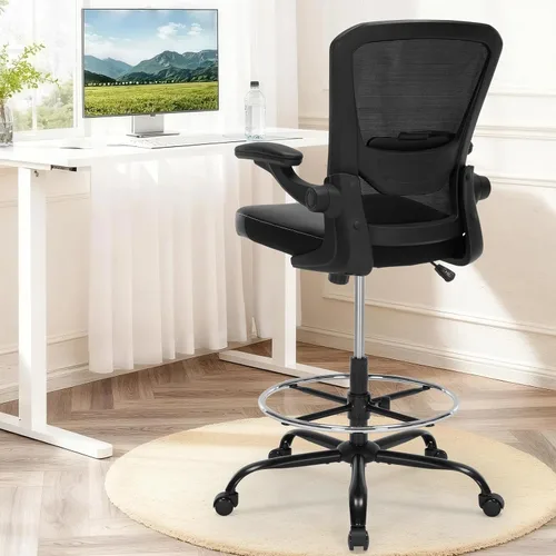 Miniatura 2 de Silla de Dibujo Silla Alta de Oficina con Asiento de Cuero PU, Silla de Escritorio Ergonómica de Pie de 400lbs con Soporte Lumbar, Taburete