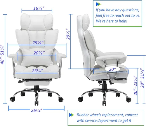 Miniatura 2 de Efomao Silla de Oficina Grande y Alta 400lbs – Silla de Oficina Ejecutiva de Cuero PU con Soporte Lumbar y Reposapiés, Silla de Computadora de Blanco