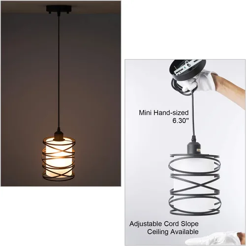 Miniatura 8 de Lámpara Colgante Mini Moderna Accesorio de Luz Colgante para Isla de Cocina Iluminación Colgante 6.30'' Jaula Espiral Negro Mate y Pantalla de 1
