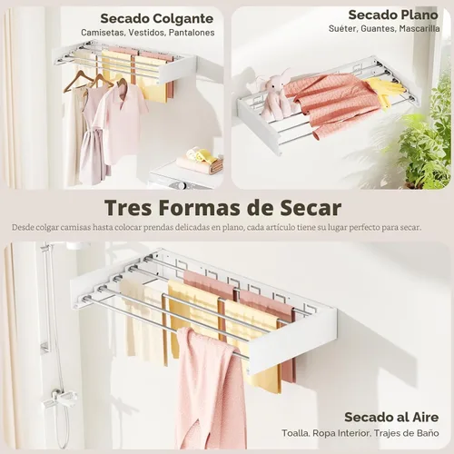 Miniatura 7 de Tendedero plegable para colgar en la pared para interiores, plegable, invisible, ahorro de espacio, toallero retráctil, con plantilla de pared