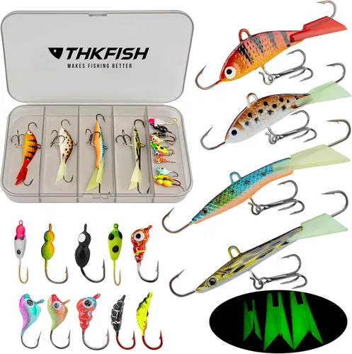 THKFISH: Señuelos de pesca en hielo, plantillas de pesca en hielo, equipo de pesca en hielo, señuelos duros y plantillas de pesca Walleye, kit de