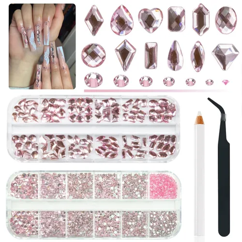 Miniatura 32 de qiipii Diamantes de imitación para uñas de amatista púrpura de múltiples formas de cristal con base plana K9, piedras de vidrio púrpura claro, gemas
