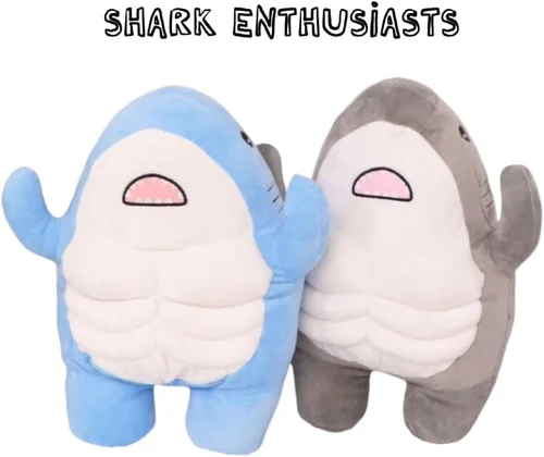Miniatura 5 de Animal de peluche de tiburón muscular, lindo juguete de peluche 3D de tiburón muscular, regalos para niños, 13.8 pulgadas (gris)