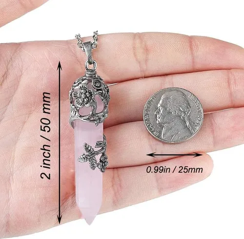 Miniatura 3 de Collar con colgante de cristal envuelto en flores, cristales curativos de Reiki, collares de piedra preciosa de cuarzo para mujer