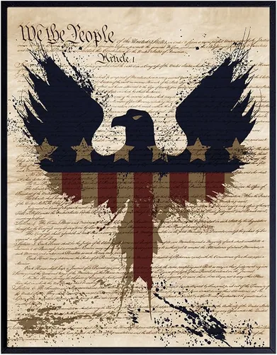 Arte de pared patriótico americano de 11 x 14 pulgadas, póster vintage de bandera estadounidense para decoración de oficina en casa, regalo militar