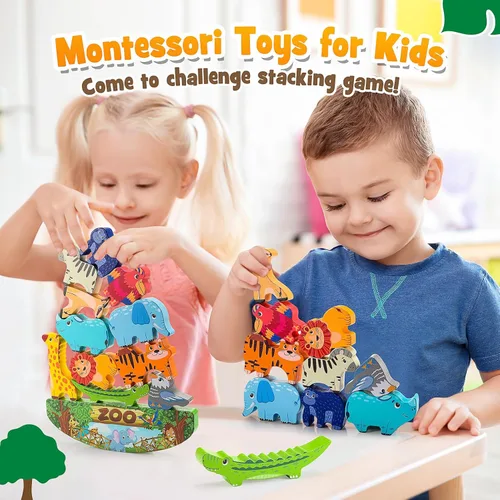 Miniatura 5 de IPOURUP Bloques de Animales de Madera Apilables Juguete para Niños Regalos de Navidad y Cumpleaños para Niño Niña Edad 3-7 Animales Montessori