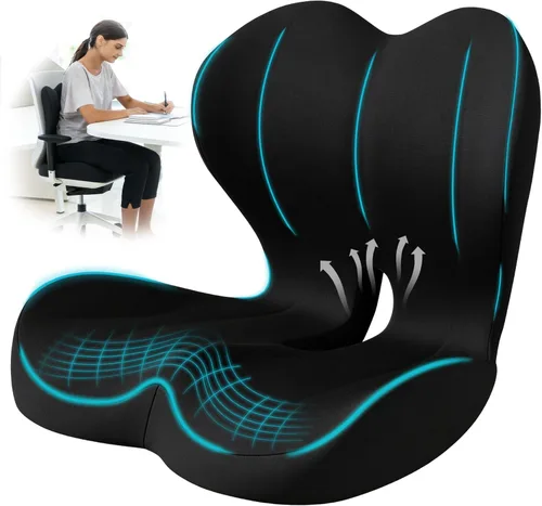 Cojín de asiento para silla de oficina y automóvil, almohada de apoyo lumbar para silla de oficina, cojín de asiento ergonómico de espuma Negro