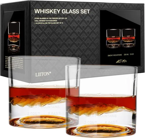 Miniatura 17 de LIITON Denali Mountain - Juego de 2 vasos de whisky de cristal pesado, vaso de bourbon congelable grueso de 1 libra cada uno, cócteles de cristal