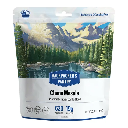 Backpacker's Pantry Chana Masala, 2 porciones por bolsa (1 unidad), alimentos liofilizados, 0.45 onzas de proteínas, vegano, sin gluten