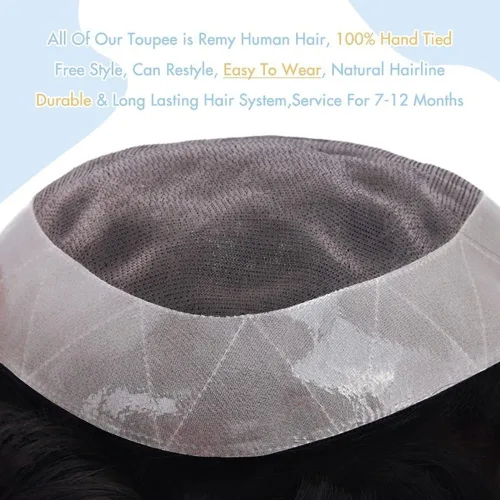 Miniatura 5 de Peluca de hombre Toupee fina mono y poliuretano para hombre, prótesis capilar duradera, sistema de reemplazo de cabello natural, peluca masculina