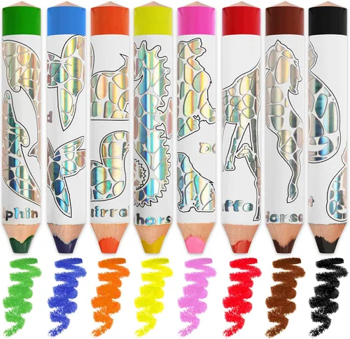 ThEast Rellenos de calcetines para niños, 8 lápices de colores para niños pequeños, bonitos lápices de colores con sacapuntas, preafilados