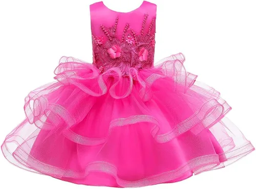 Miniatura 3 de Vestido de tul con flores para niñas pequeñas, vestido formal de fiesta de cumpleaños, vestido de fiesta de lentejuelas para desfiles, vestido tutú