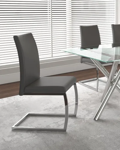 Miniatura 8 de Sunset Trading Sela - Sillas de comedor tapizadas Breuer Base voladiza cromada en forma de S Asientos acolchados de piel sintética gris carbón
