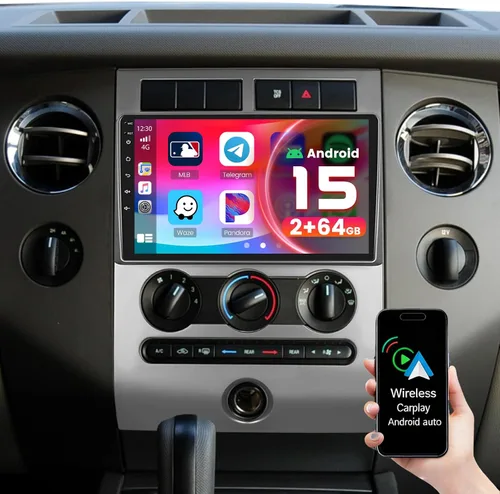 [4Core 64G] Android 15 Estéreo de coche para Ford Expedition 2007-2014(A/C manual), Hikity 9 pulgadas pantalla táctil Expedition Radio inalámbrico