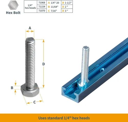 Miniatura 4 de POWERTEC 71169 Pista en T universal de 48 pulgadas con 2 abrazaderas de sujeción, azul anodizado