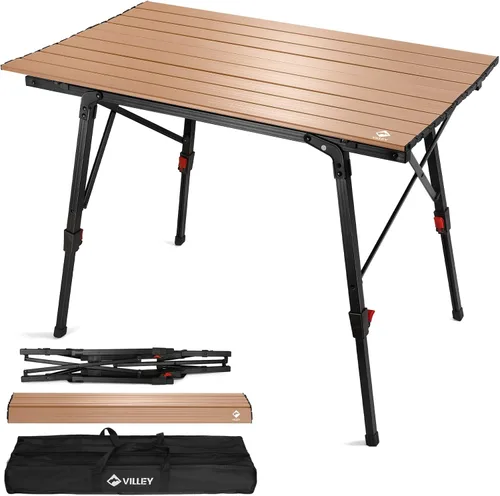 Miniatura 10 de Mesa de camping portátil VILLEY con patas ajustables, mesa de playa ligera de aluminio plegable con bolsa de transporte para cocinar al aire libre