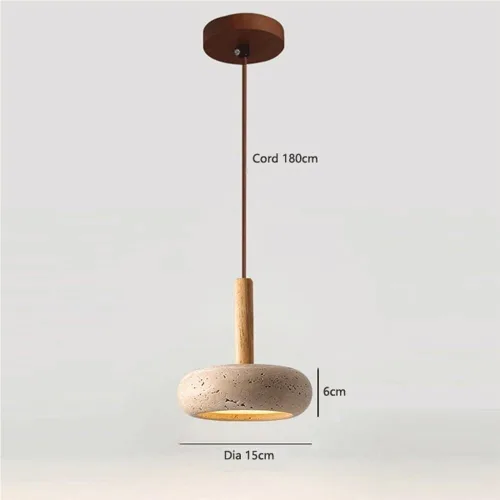 Miniatura 5 de Lámpara colgante japonesa Wabi-Sabi 3000K luz cálida LED lámpara colgante vintage amarillo travertino lámpara colgante con detalles de madera