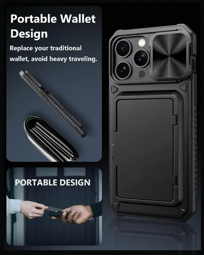 Miniatura 6 de ATATOO Funda tipo cartera para iPhone 15 Pro Max, tarjetero integrado (3-5 tarjetas) y funda para cámara deslizante, protección de grado militar