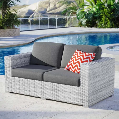Miniatura 21 de Modway Convene - Otomana rectangular de mimbre para patio al aire libre, color gris claro