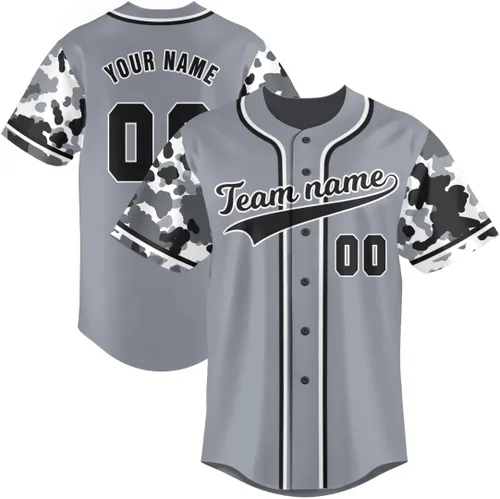Camiseta de béisbol personalizada con nombre y número personalizados de camuflaje para hombres, mujeres y jóvenes