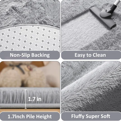 Miniatura 3 de EVOIONOS - Alfombra redonda gris para dormitorio, 5x5 pies; alfombras circulares suaves y esponjosas para sala de estar, alfombras de felpa peludas