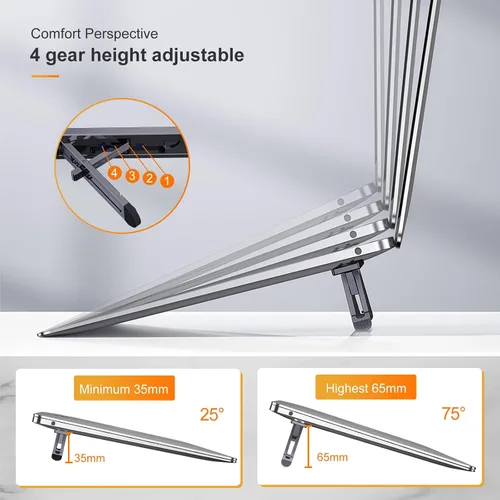 Miniatura 3 de Elevadores de computadora portátil para escritorio, soporte para laptop de 4 alturas ajustables, elevador de teclado, patas ergonómicas para Gris