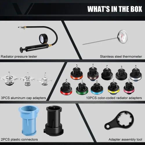 Miniatura 2 de Kit de prueba de presión de radiador ADAFIRST, 18 piezas, bomba manual de tanque de agua automotriz, herramienta de prueba de presión y adaptadores