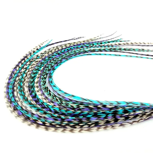 Miniatura 17 de 21 extensiones de cabello de color azul, kit de gallo de 9 a 14 pulgadas de largo, con 20 cuentas de microenlace, plumas 100% reales, estilo bohemio