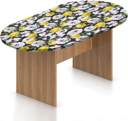 Miniatura 18 de XISUNYA Mantel ajustable ovalado de poliéster con bordes elásticos florales, ramas de pétalos de primavera, estampado de botánica japonesa, se Gris