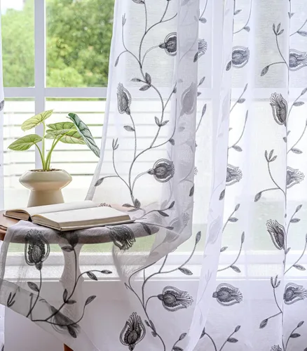 Miniatura 41 de Cortinas para ventana cortinas blancas traslúcidas de 90 pulgadas de largo, 2 paneles de cortinas de tul, paneles de ventana para cortinas de Blanco