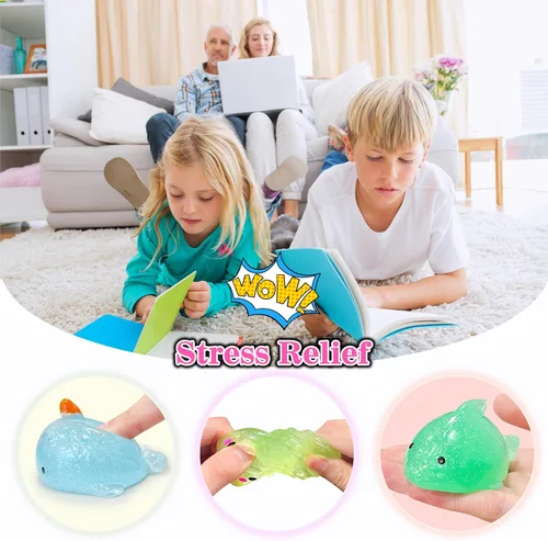 Miniatura 4 de 4 piezas de juguetes blandos Jumbo Glitter Mochi para niños, juguetes Kawaii, juguetes sensoriales de animales marinos para premios de clase