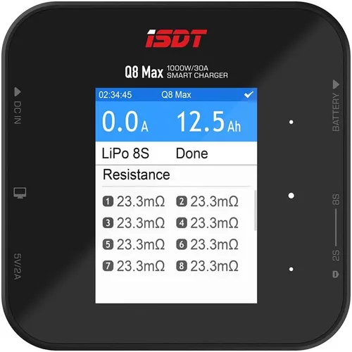 ISDT Q8 MAX Battgo Lipo cargador de batería/descargador, cargador de equilibrio descargador 30A 1000W DC 2-8S pantalla LCD digital inteligente