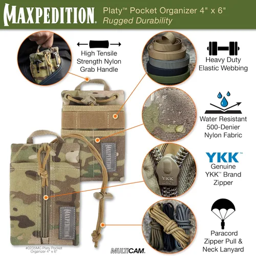 Miniatura 3 de MAXPEDITION Organizador de Bolsillo Platy, Bolsa de Herramientas EDC Duradera para Hombres, Cartera de Cuello con Cordón Paracord, Sostiene